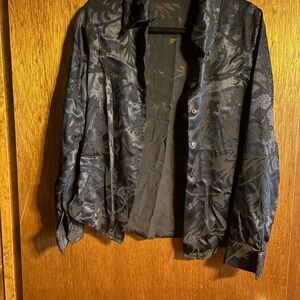 Black Satin Floral Button-Up Shirt